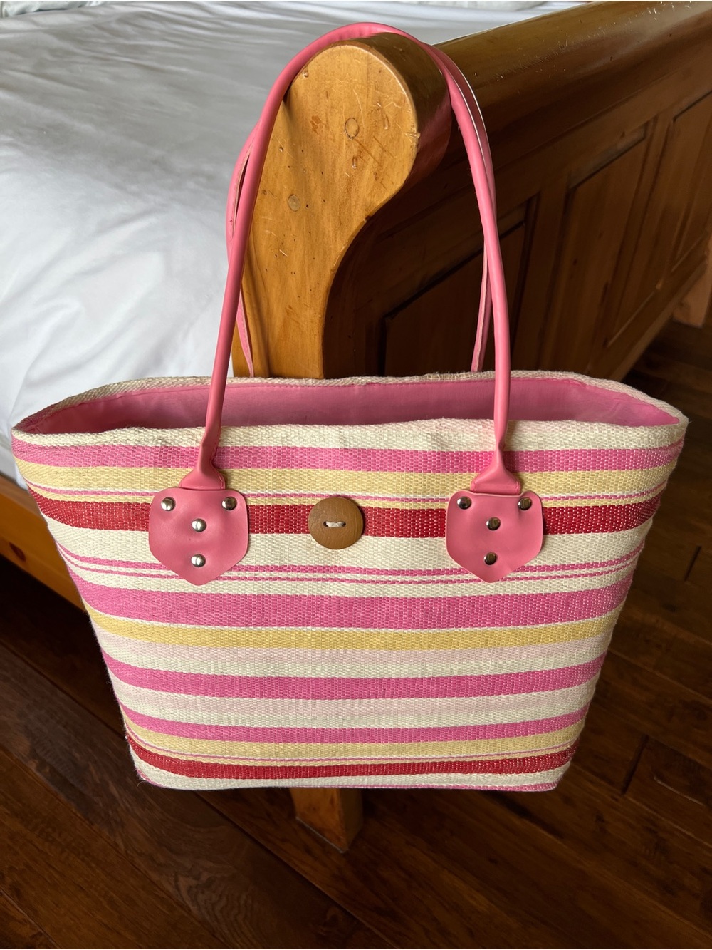 Striped Pink Canvas Tote Bag
